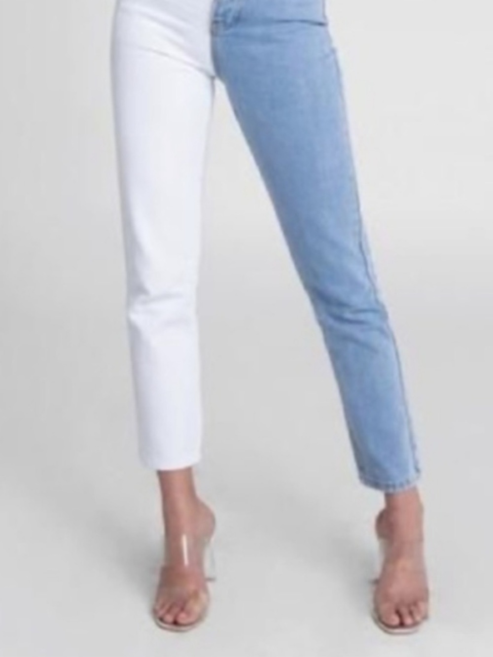 Adika Two-Tone White and Light Blue Cropped Straight Jeans